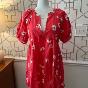 Red Floral Dress with White Accents